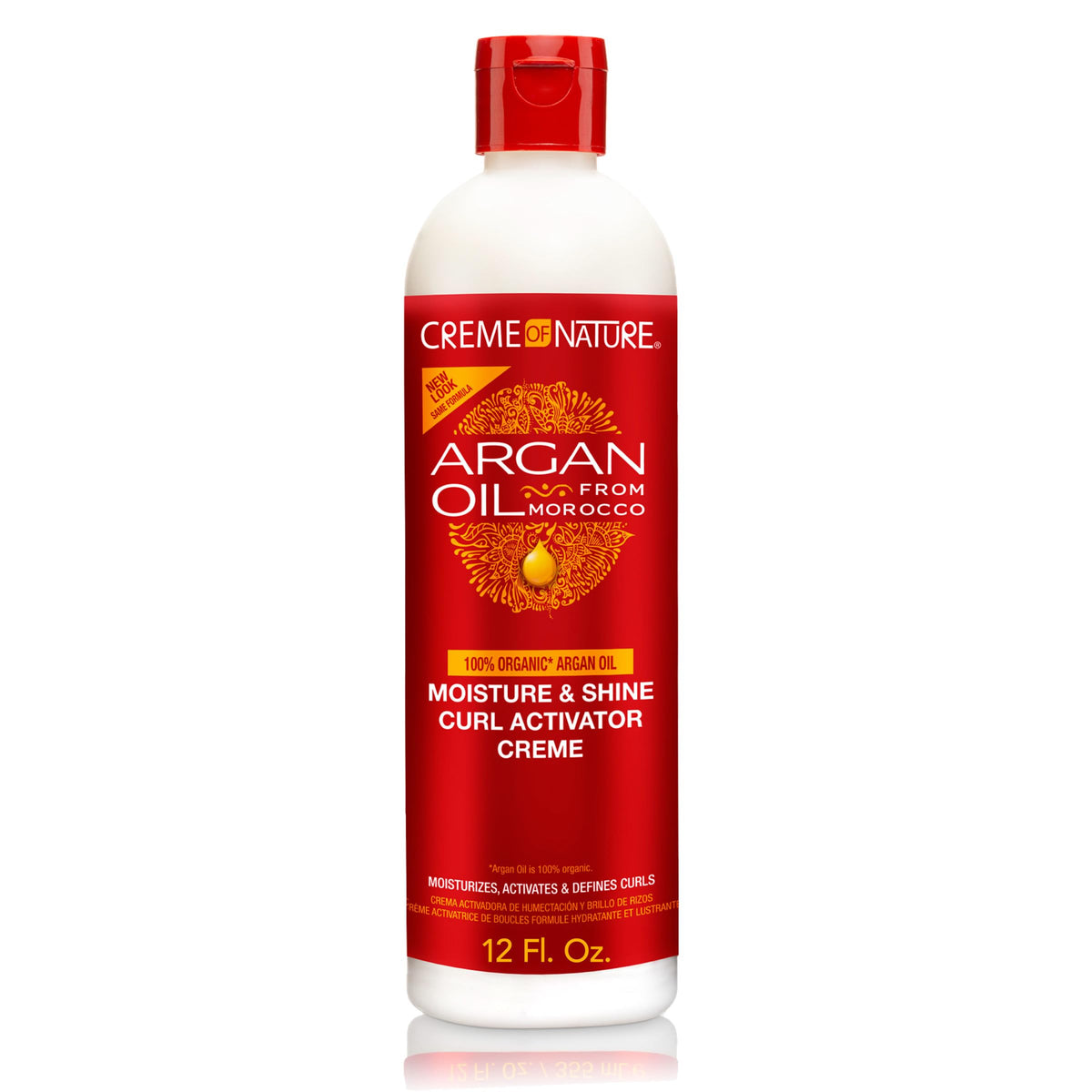 Creme of Nature Moisture and Shine Curl Activator Creme jar showing defined, hydrated curls