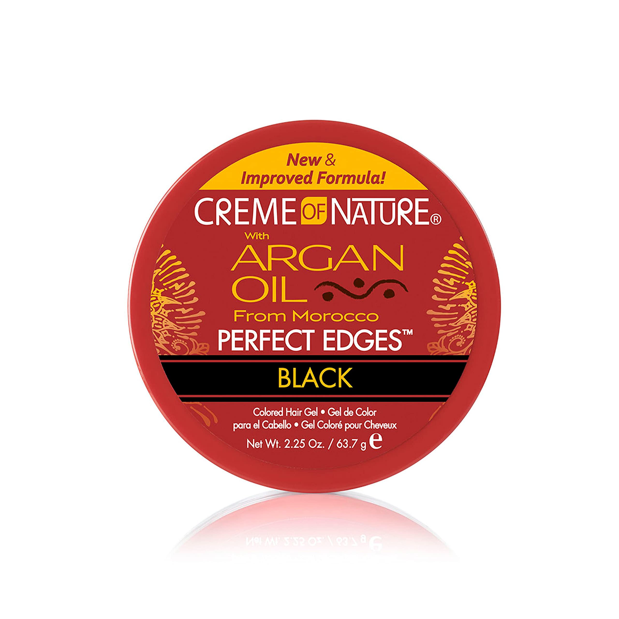 Creme of Nature Perfect Edges bottle being applied for a sleek, long-lasting hold.