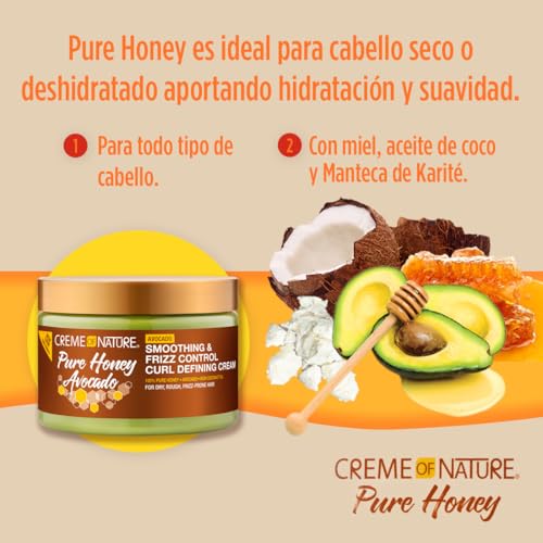 Creme of Nature Pure Honey Define controla el frizz sin crujiente para rizos naturales.