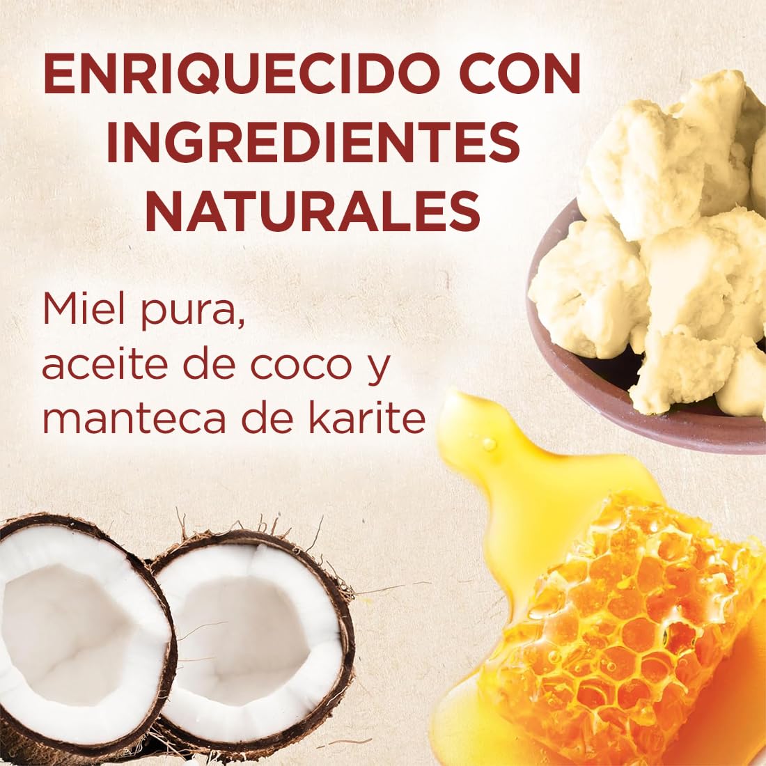 Ingredient blend with honey, coconut oil, and shea butter in Creme of Nature shampoo.