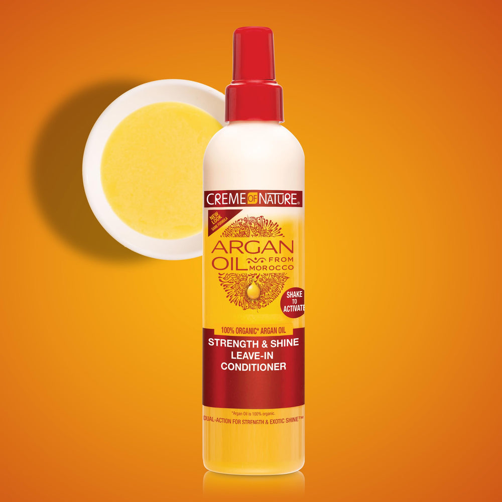 Packaging for Creme of Nature Strength & Shine Leave-In communicates daily care and simplicity.