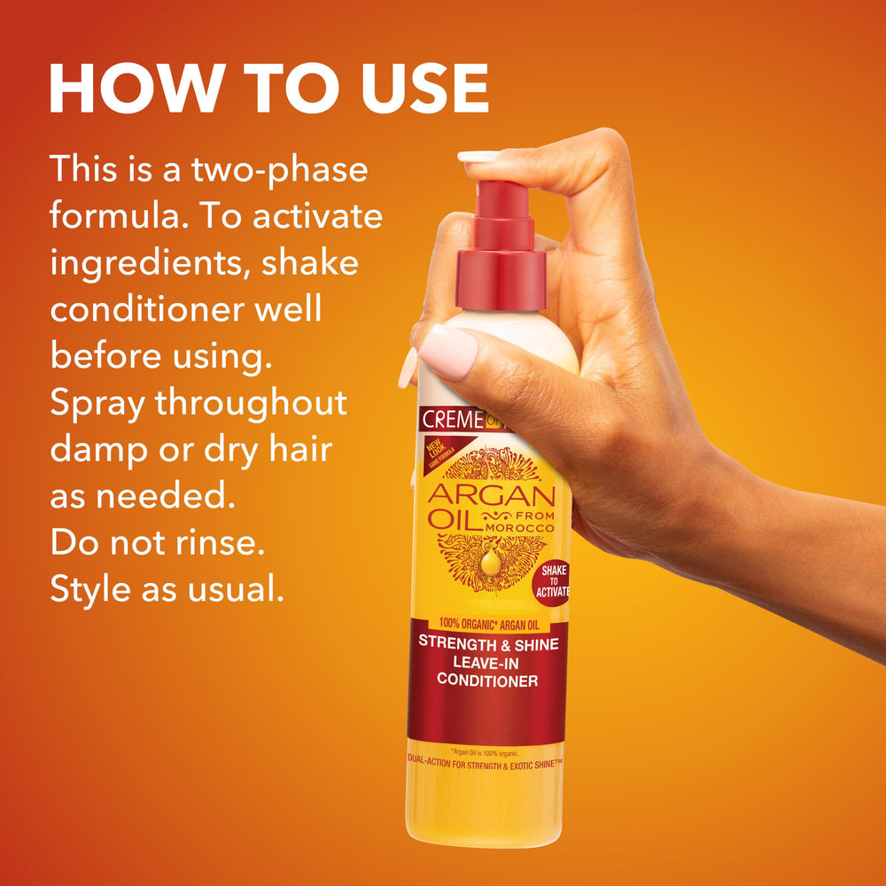 A glossy finish on Creme of Nature Strength & Shine Leave-In demonstrates natural shine.