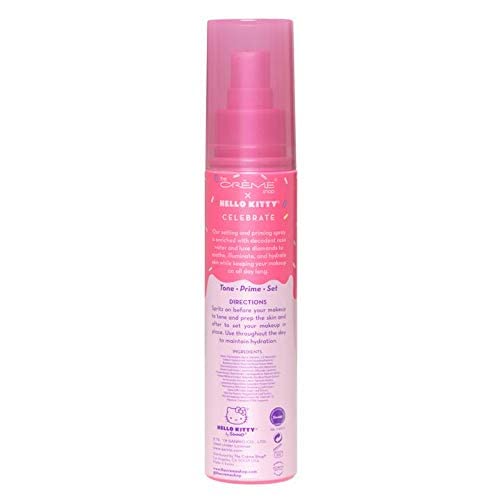 The Crème Shop Hello Kitty priming setting mist shows rose scent for refreshed skin.