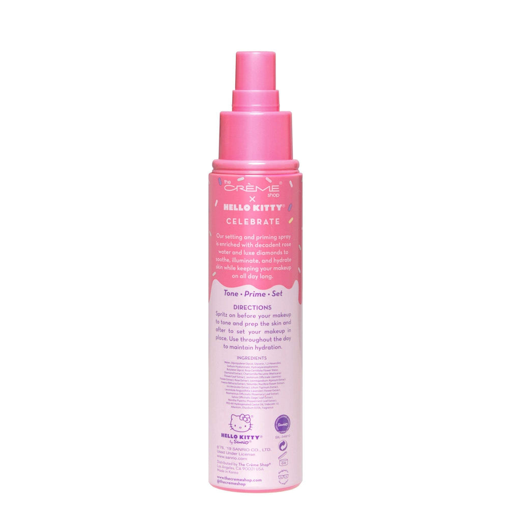 The Crème Shop Hello Kitty shelf display emphasizes hydration and gentle skin benefits.