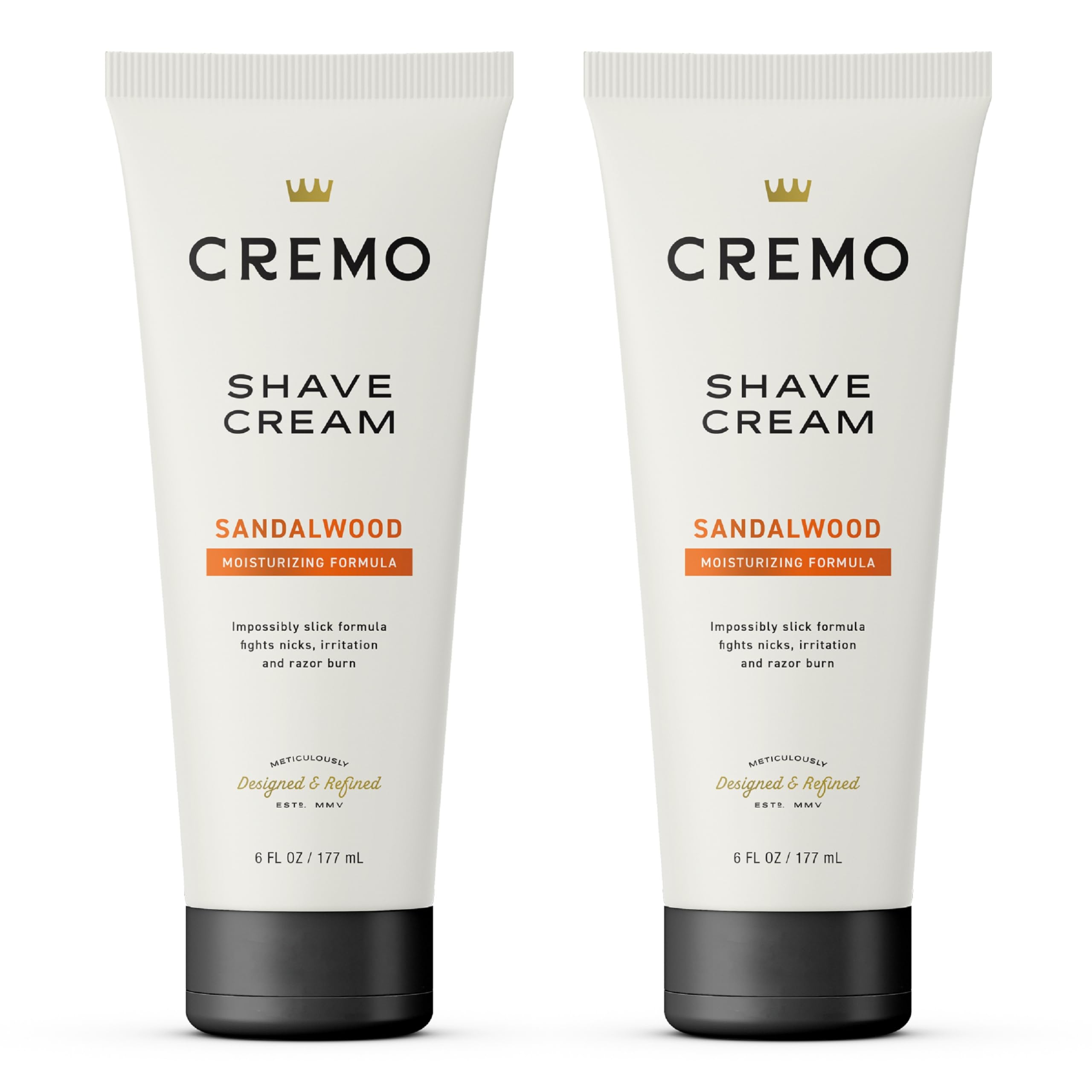 Cremo Barber Grade Sandalwood shave cream bottle front for a smooth, close shave.