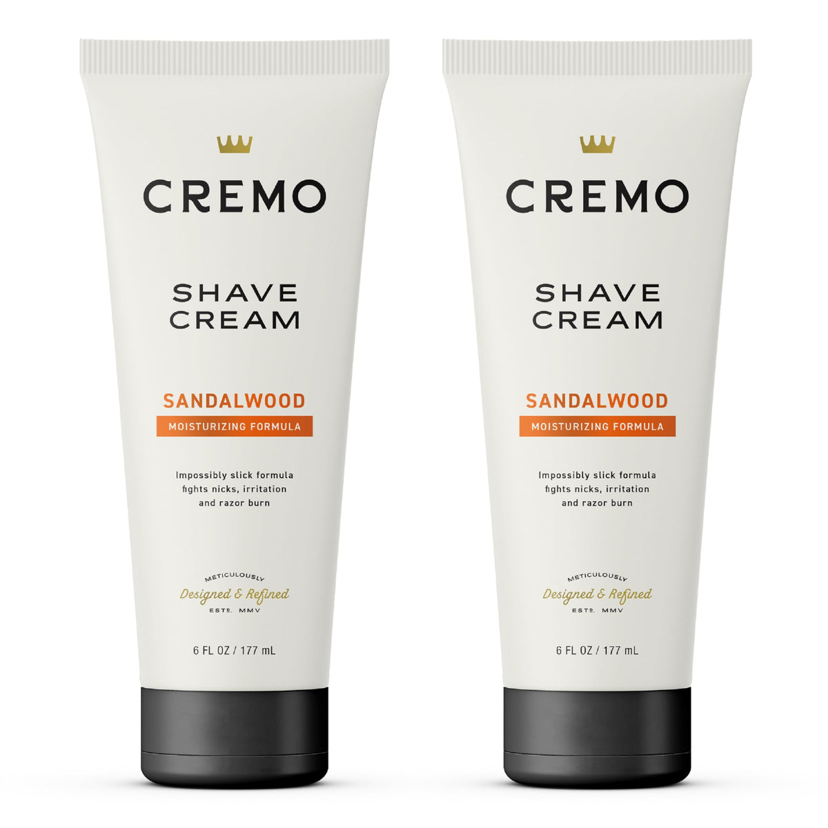 Cremo Barber Grade Sandalwood shave cream bottle front for a smooth, close shave.