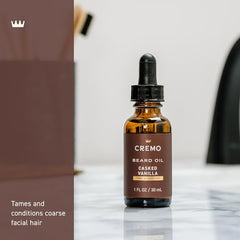 Cremo Beard Oil vanilla beard gloss indicates healthy shine.