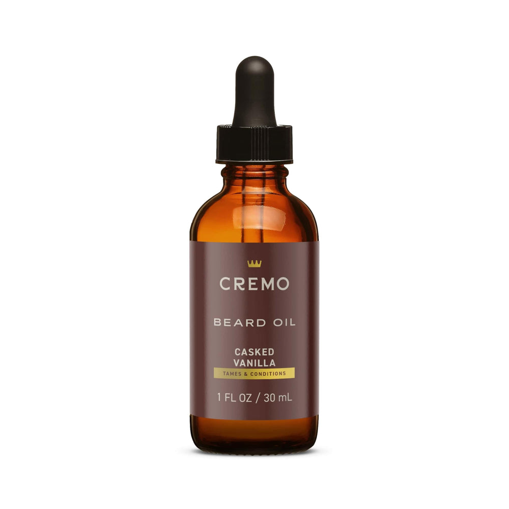 Cremo Beard Oil vanilla bottle demonstrates easy application and conditioning.