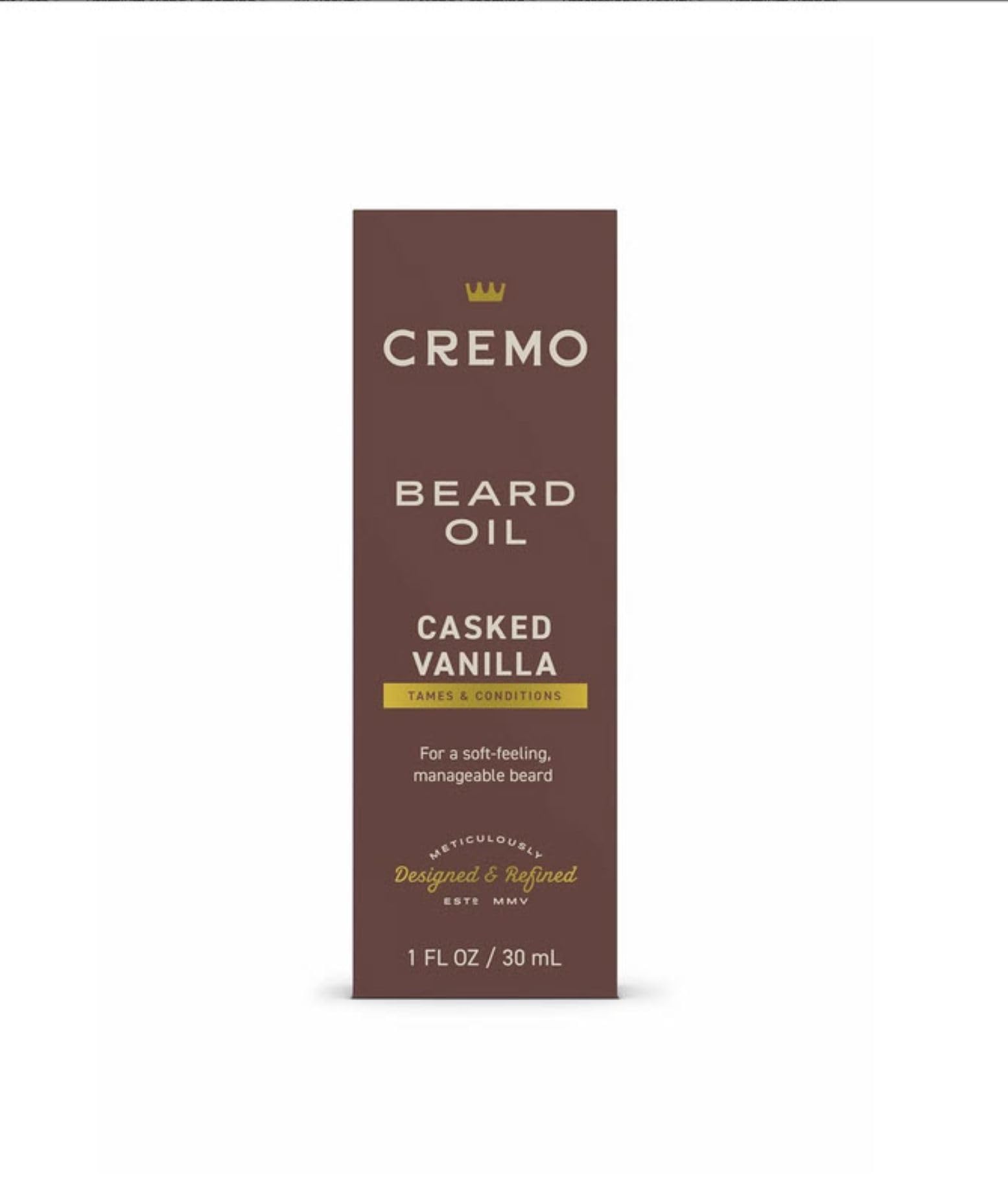 Cremo Beard Oil vanilla label signals premium formula and quality.