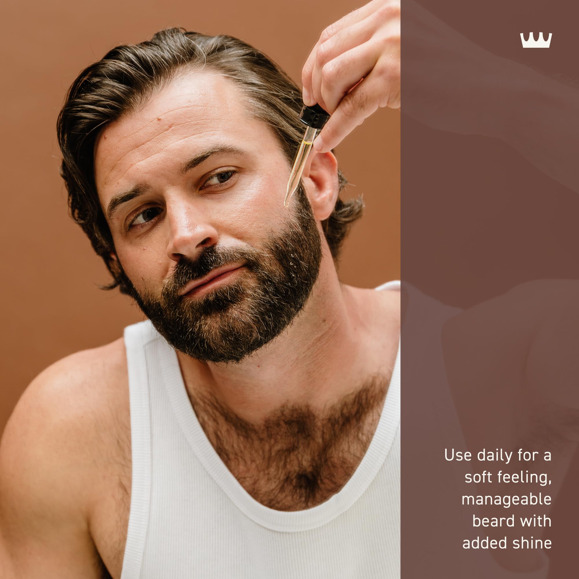 Cremo Beard Oil vanilla skin application shows soothing under-beard skin.