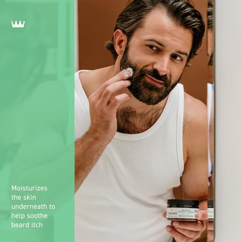 Cremo Beard and Scruff Cream applied to stubble for lightweight hydration.