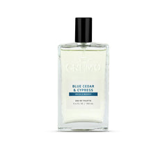 Cremo Blue Cedar and Cypress bottle front view highlights refined daily scent