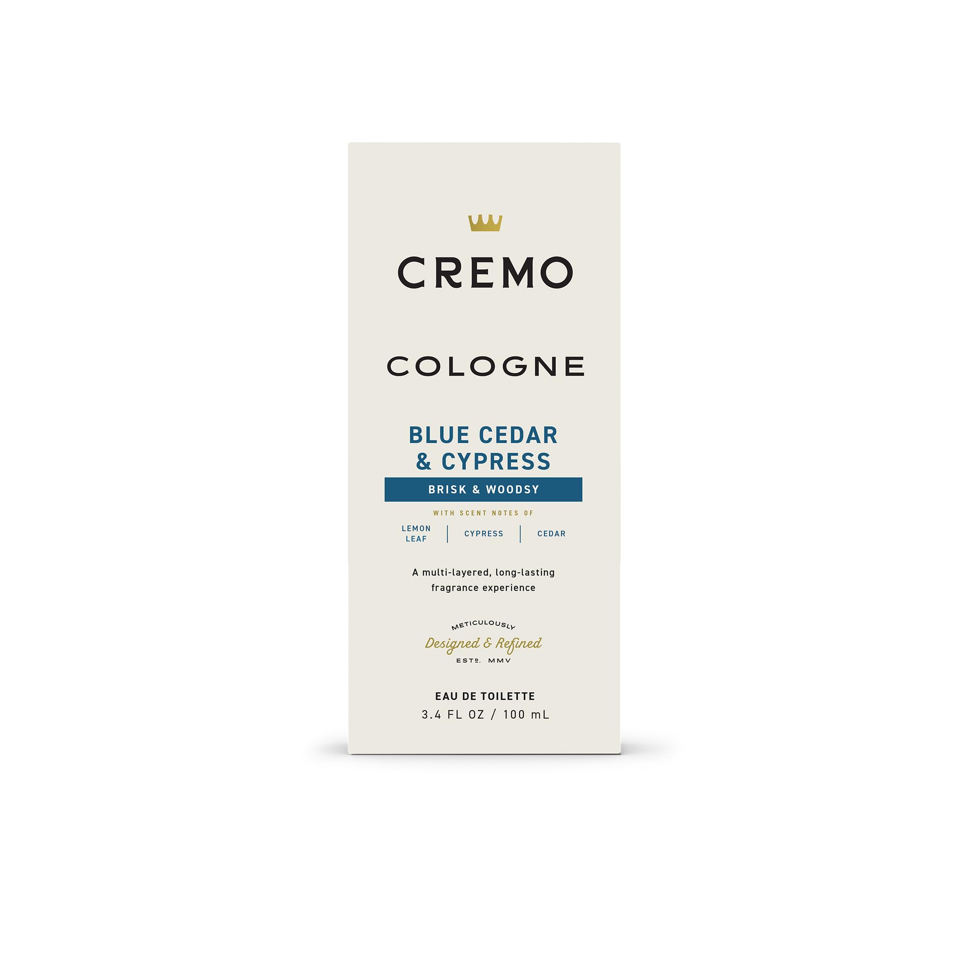 Cremo label close-up shows multi-layer fragrance design