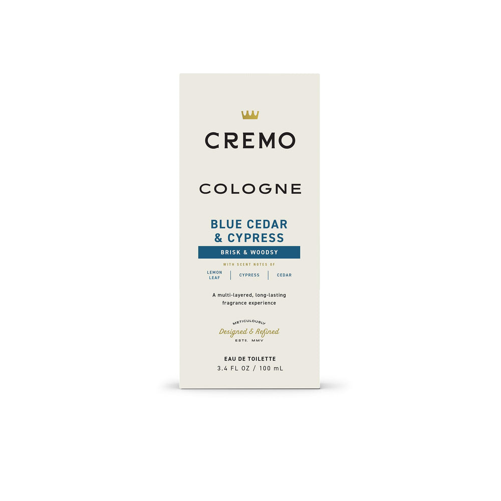 Cremo label close-up shows multi-layer fragrance design