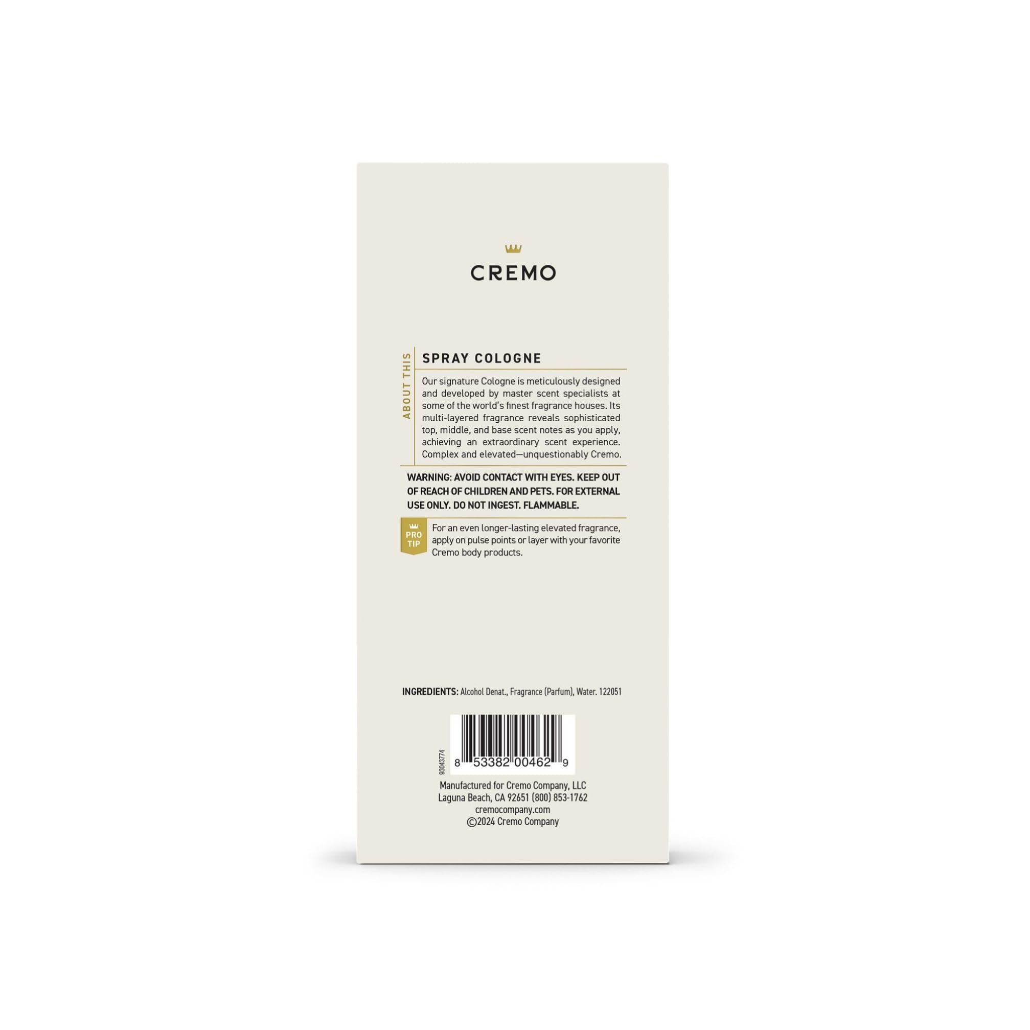 Cremo Bourbon & Oak day-to-night fragrance companion for versatile use
