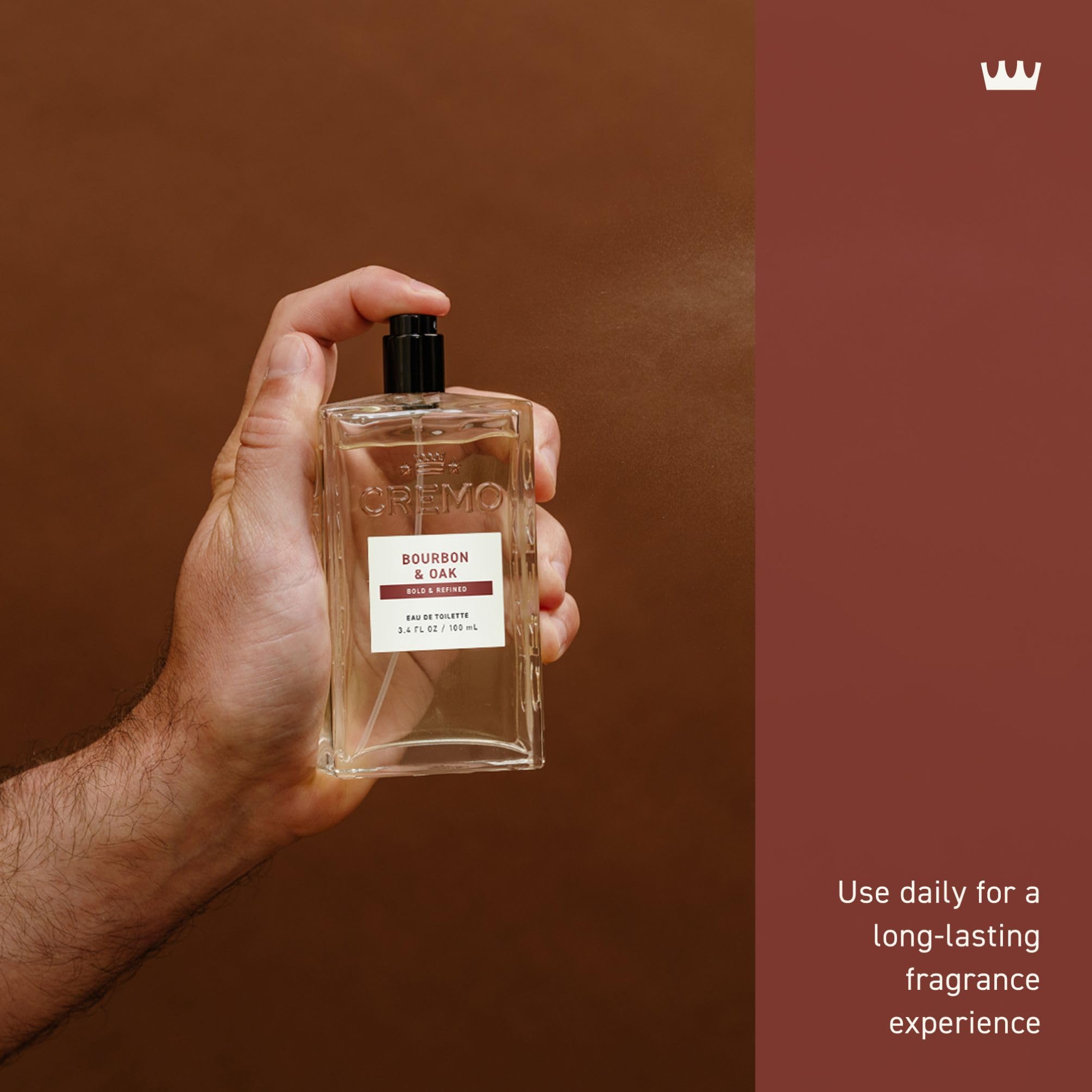 Cremo Bourbon & Oak lifestyle shot conveys confidence for night out