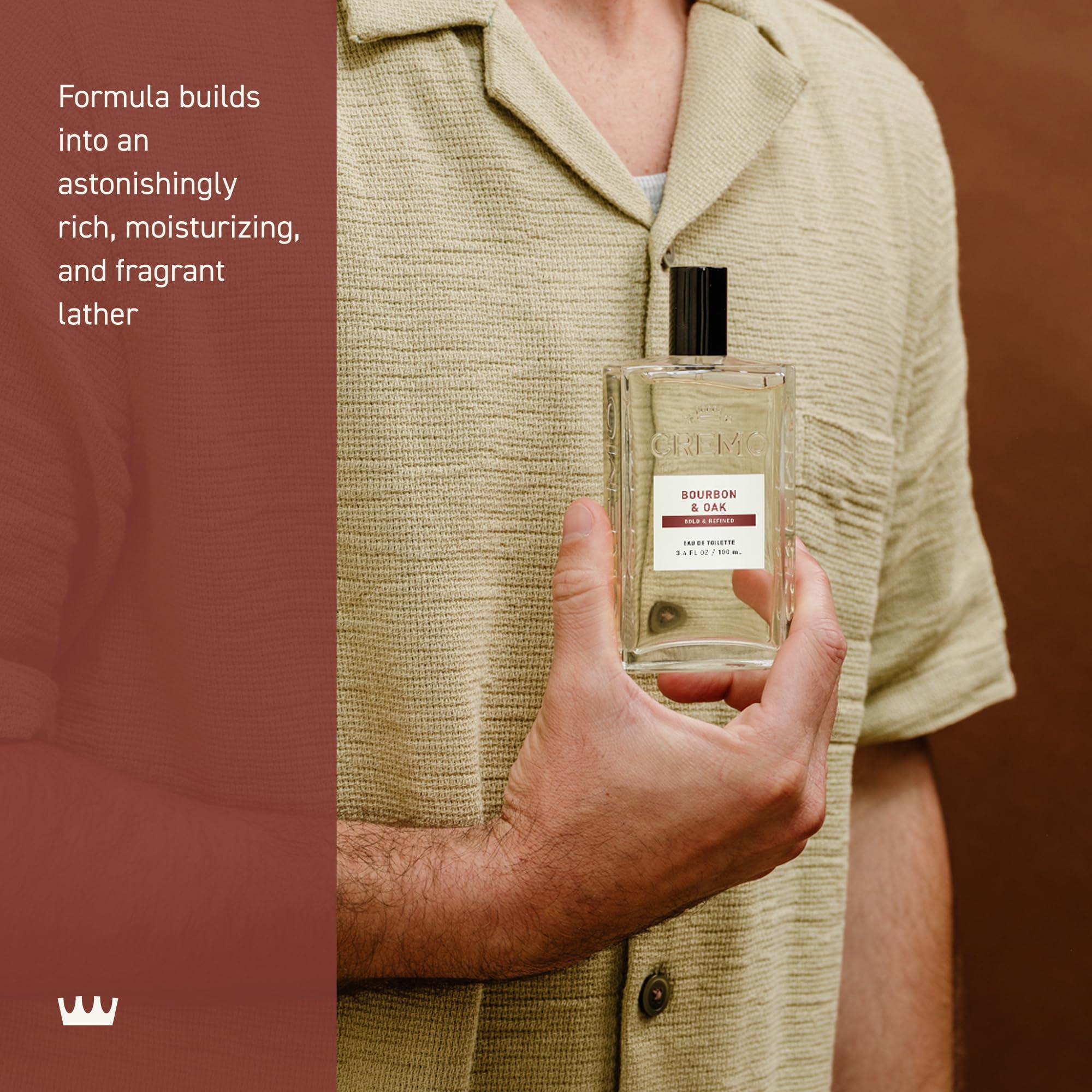 Cremo Bourbon & Oak packaging imagery suggesting premium, gift-ready cologne