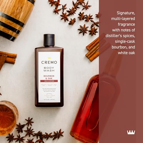 Cremo Bourbon & Oak rich lather for daily cleansing