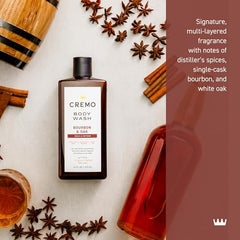 Cremo Bourbon & Oak rich lather for daily cleansing