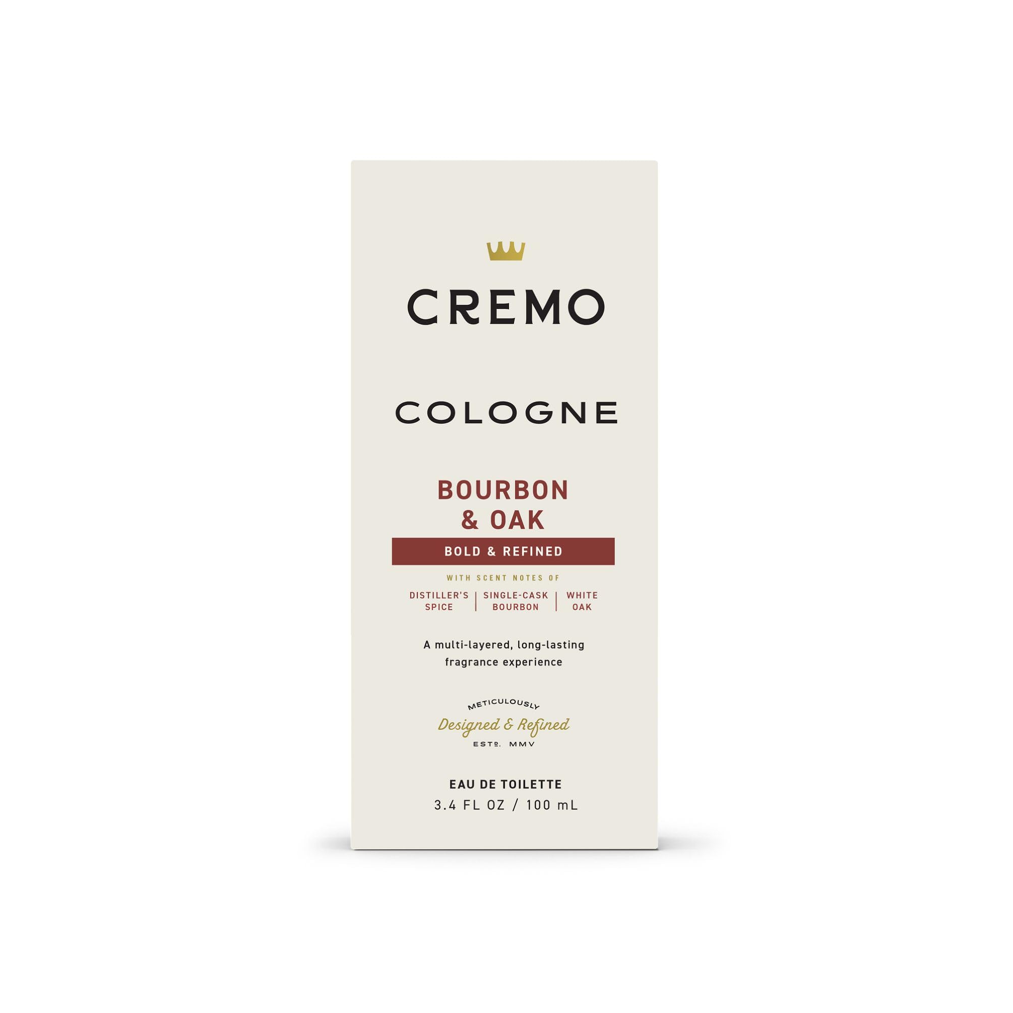Cremo Bourbon & Oak travel-friendly spray suitable for on-the-go