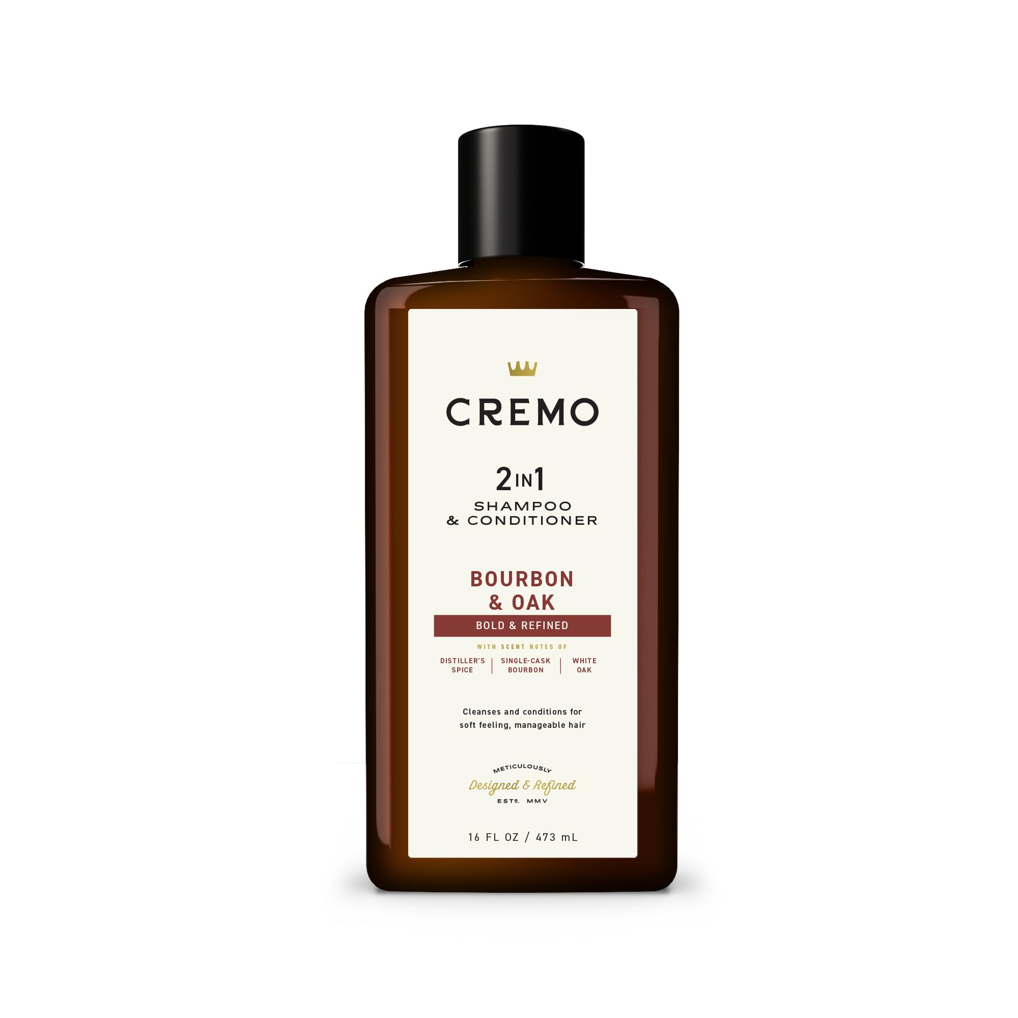Cremo Bourbon y Oak 2 en 1 en botella para cabello limpio y suave