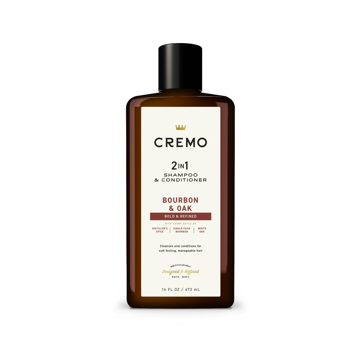 Cremo Bourbon y Oak 2 en 1 en botella para cabello limpio y suave