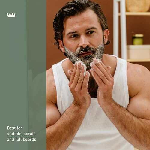 Applying Cremo Cedar Forest Beard Softener during grooming session