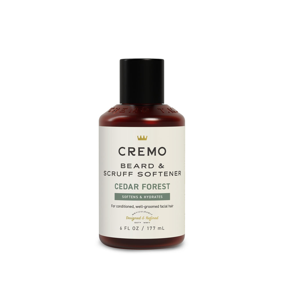Cremo Cedar Forest Beard Softener bottle delivering smoother facial hair