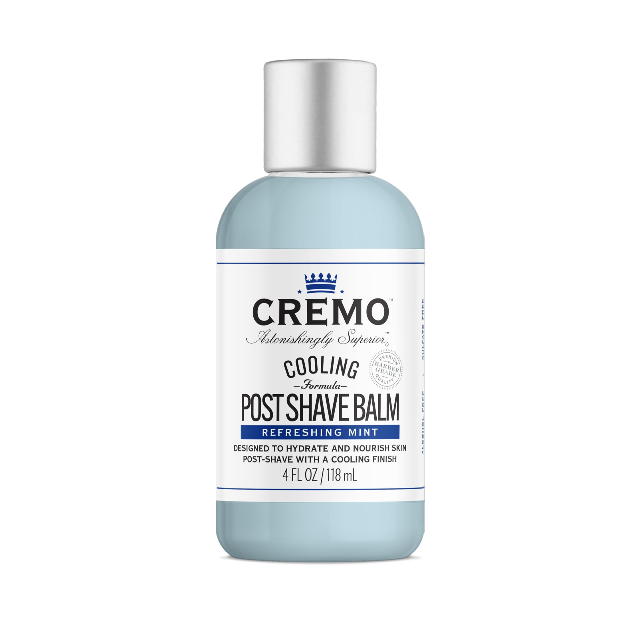 Cremo Cooling Formula Post Shave Balm bottle pouring to show quick hydration