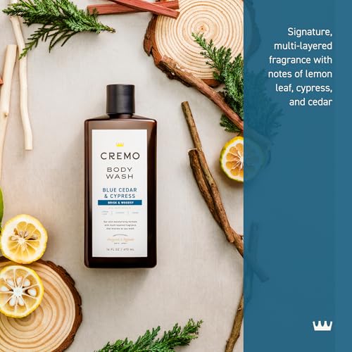 Cremo Cypress and Cedar men’s shower gel displays creamy lather for daily use.