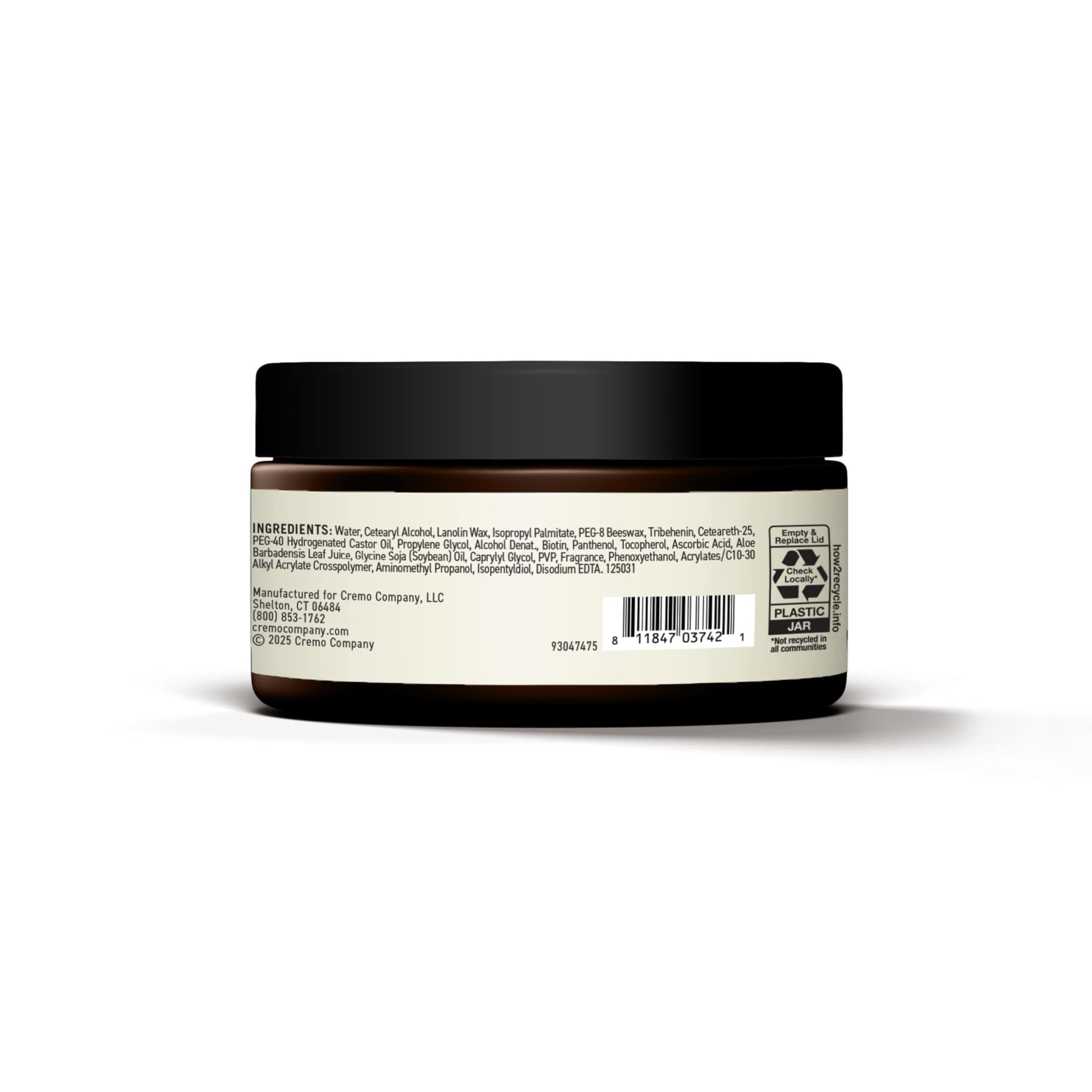 Envase de 3.4 oz de Cremo, compacto para viajar.