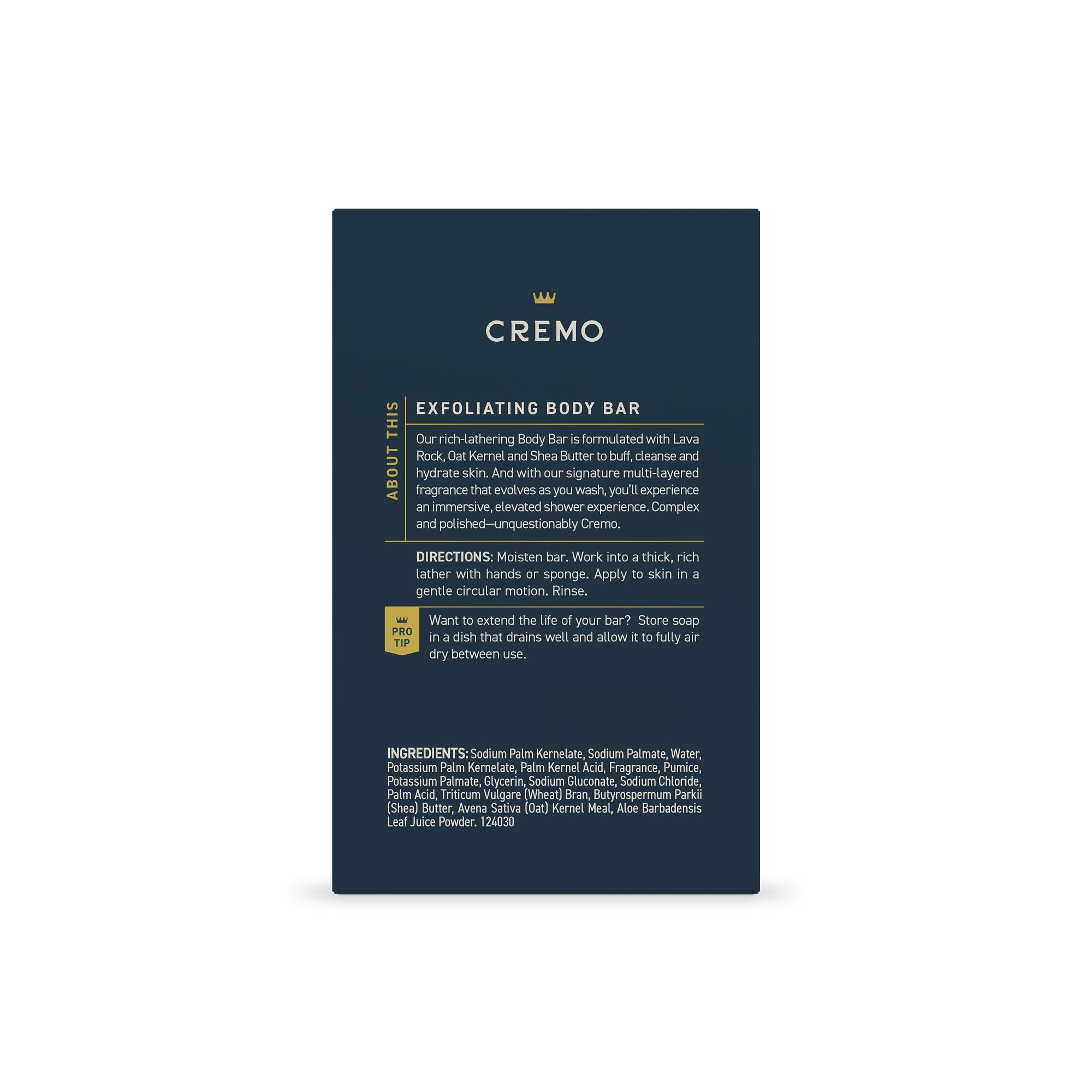 Cremo Exfoliating Body Bar 5oz packaging for everyday use