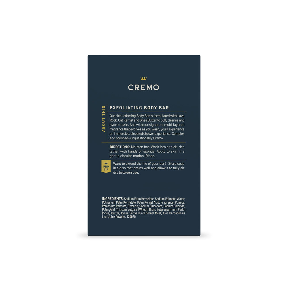 Cremo Exfoliating Body Bar 5oz packaging for everyday use