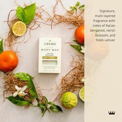 Cremo Exfoliating Body Bar lava rock exfoliation helps remove dead skin for a refreshed feel.