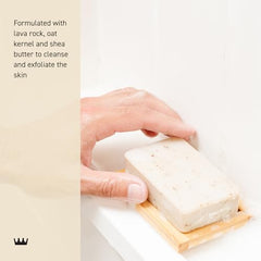Cremo Exfoliating Body Bar shea butter hydrates skin during daily cleansing for lasting softness.