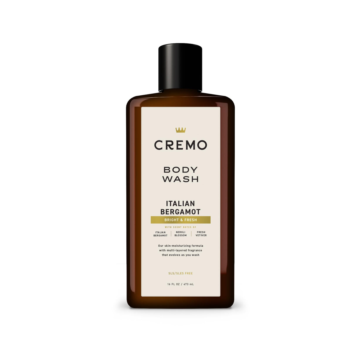 Cremo gel de ducha para hombre en botella frente al lavabo, limpieza suave