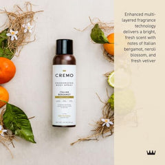 Cremo Italian Bergamot Neroli Blossom top notes reveal a vibrant aroma.