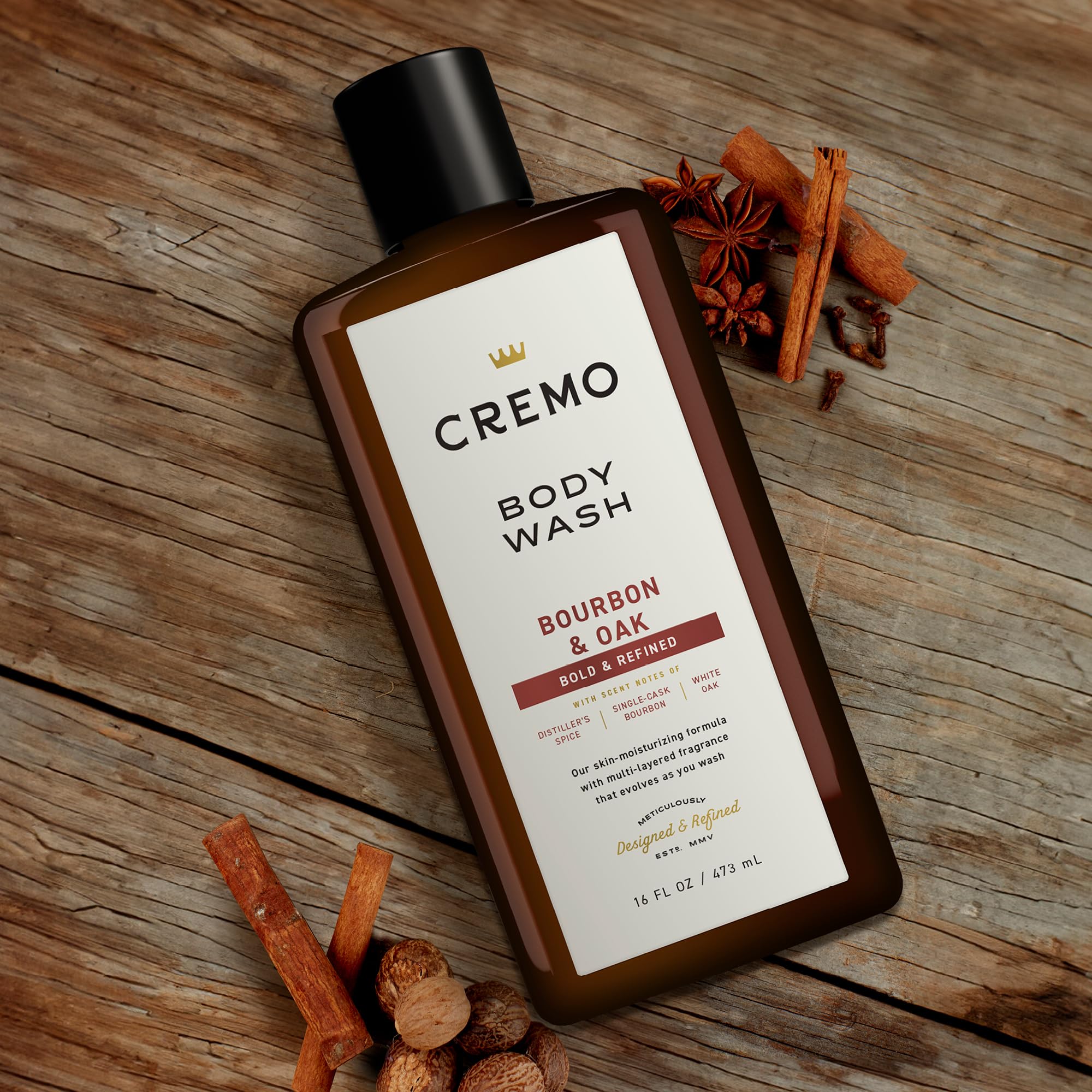 Cremo Jabon Cuerpo Bourbon y Roble: aceite de marula para nutrir la piel.