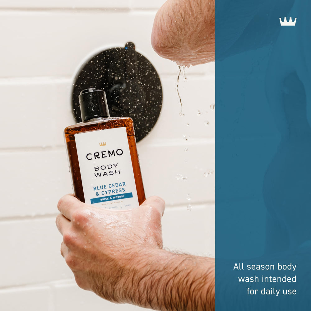 Cremo men’s body wash with moisturizing formula for refreshed, comfortable skin.