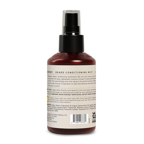 Cremo Original Leave-In Beard Conditioning Mist spray nozzle delivering even coverage for grooming