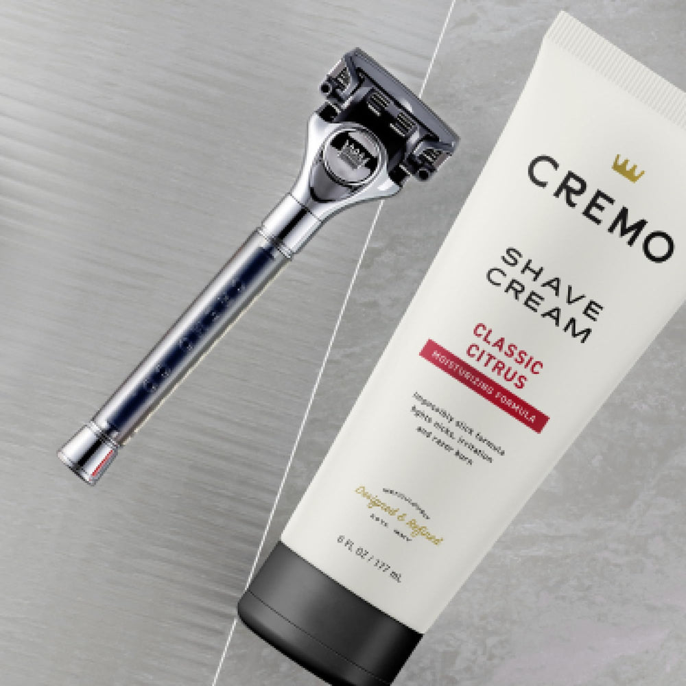 Cremo Original Shave Cream texture shown for protection and glide