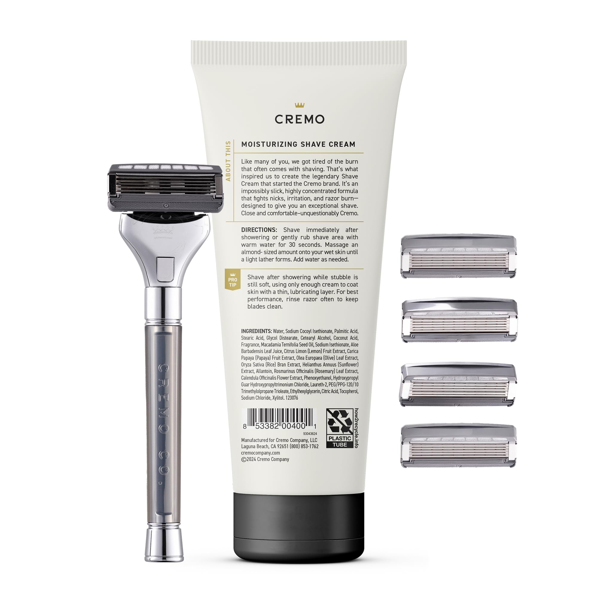Man using Cremo razor in morning routine for confident grooming