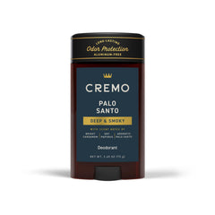 Cremo Palo Santo deodorant bottle with aluminum-free design for all-day freshness