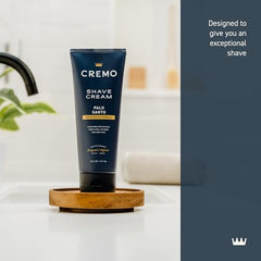 Cremo Palo Santo bottle back shows usage tips for comfortable shaving.