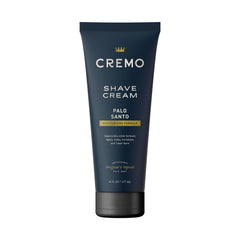 Cremo Palo Santo shave cream bottle front view for a smooth, close shave.