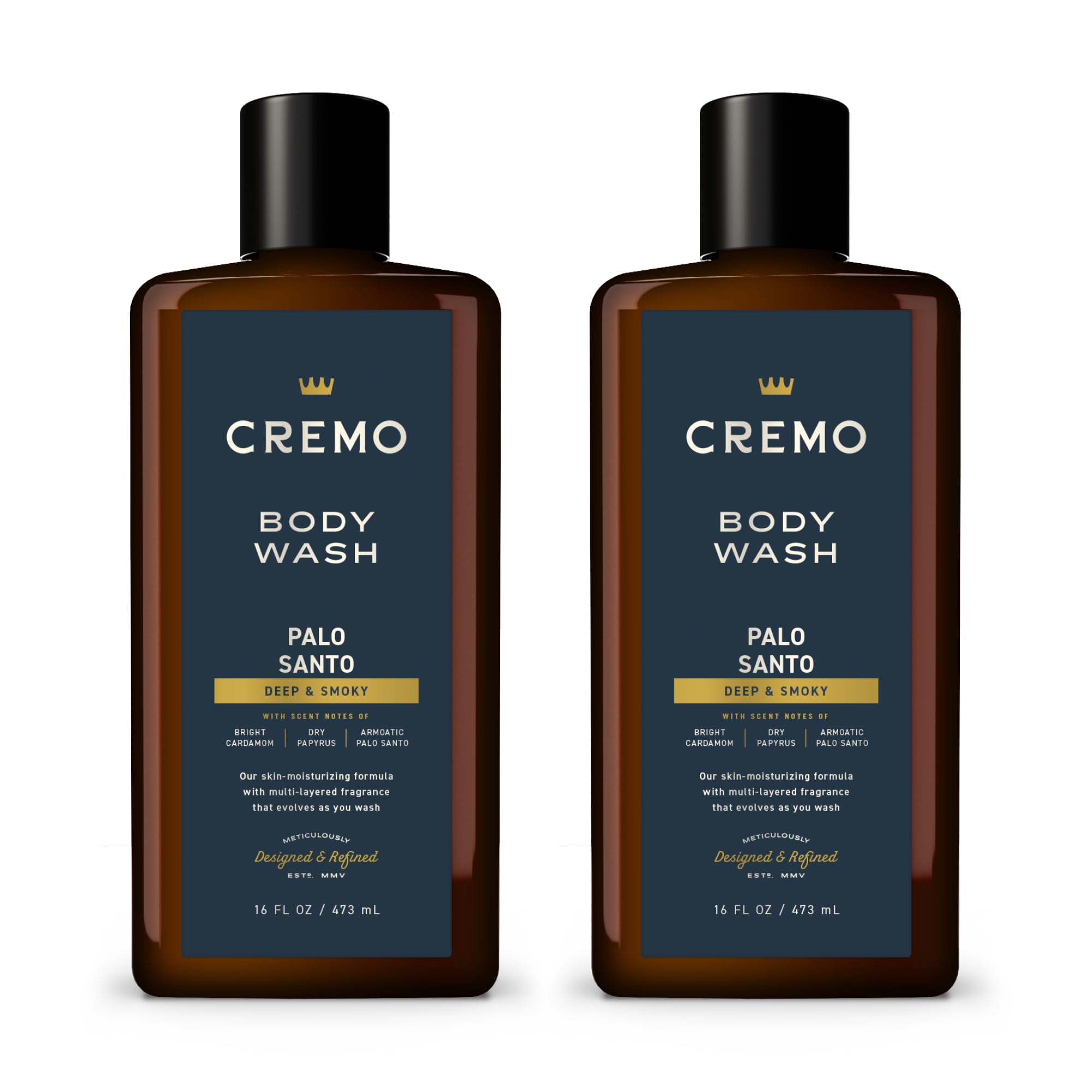 Cremo Palo Santo Reserve: botella visible, aroma envolvente para duchas diarias.