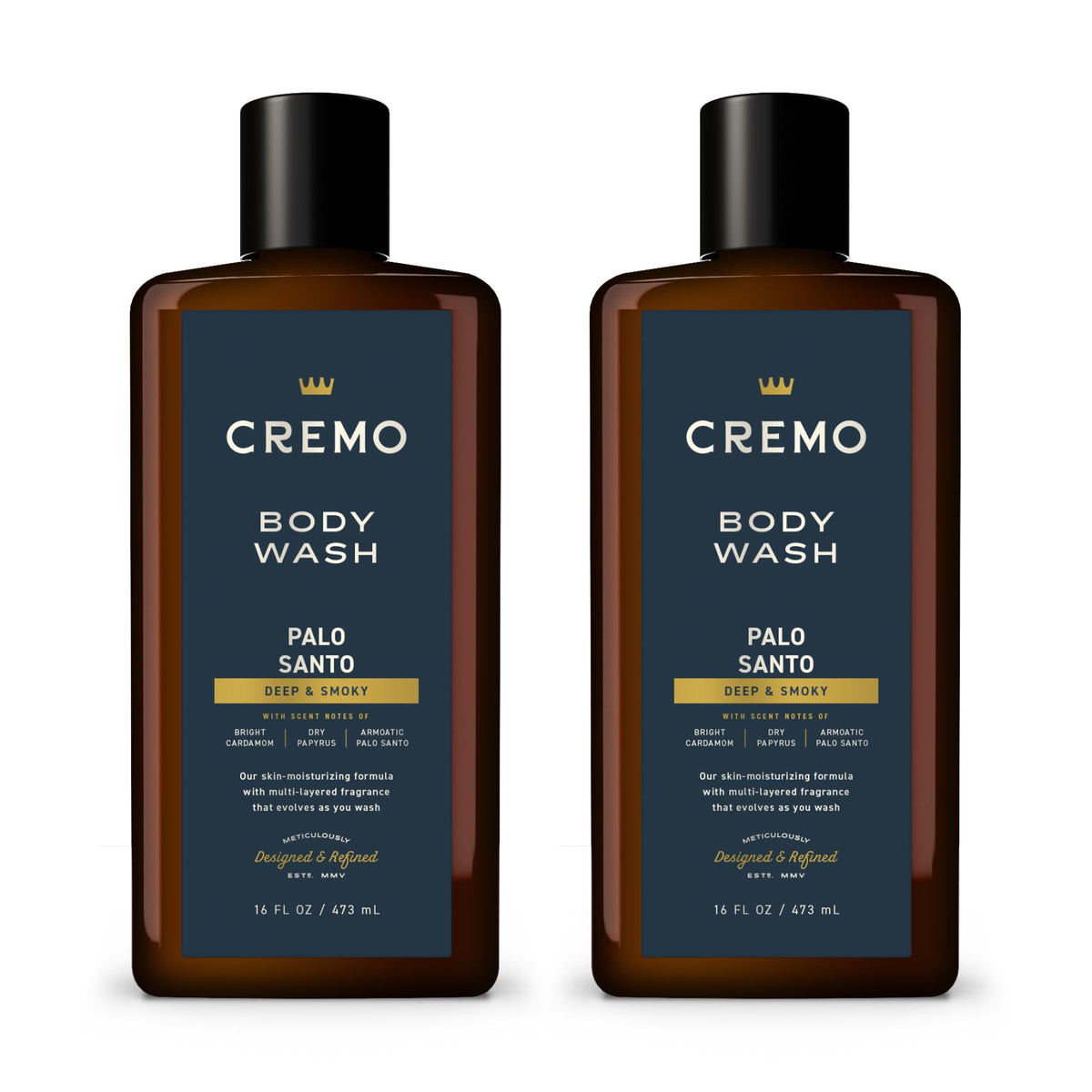 Cremo Palo Santo Reserve: botella visible, aroma envolvente para duchas diarias.