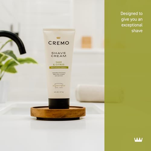 Cremo Sage & Citrus shave cream lather shows rich slick texture for easy blade glide