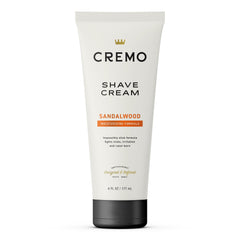 Cremo Sandalwood Shave Cream bottle offers slick glide for a close shave.