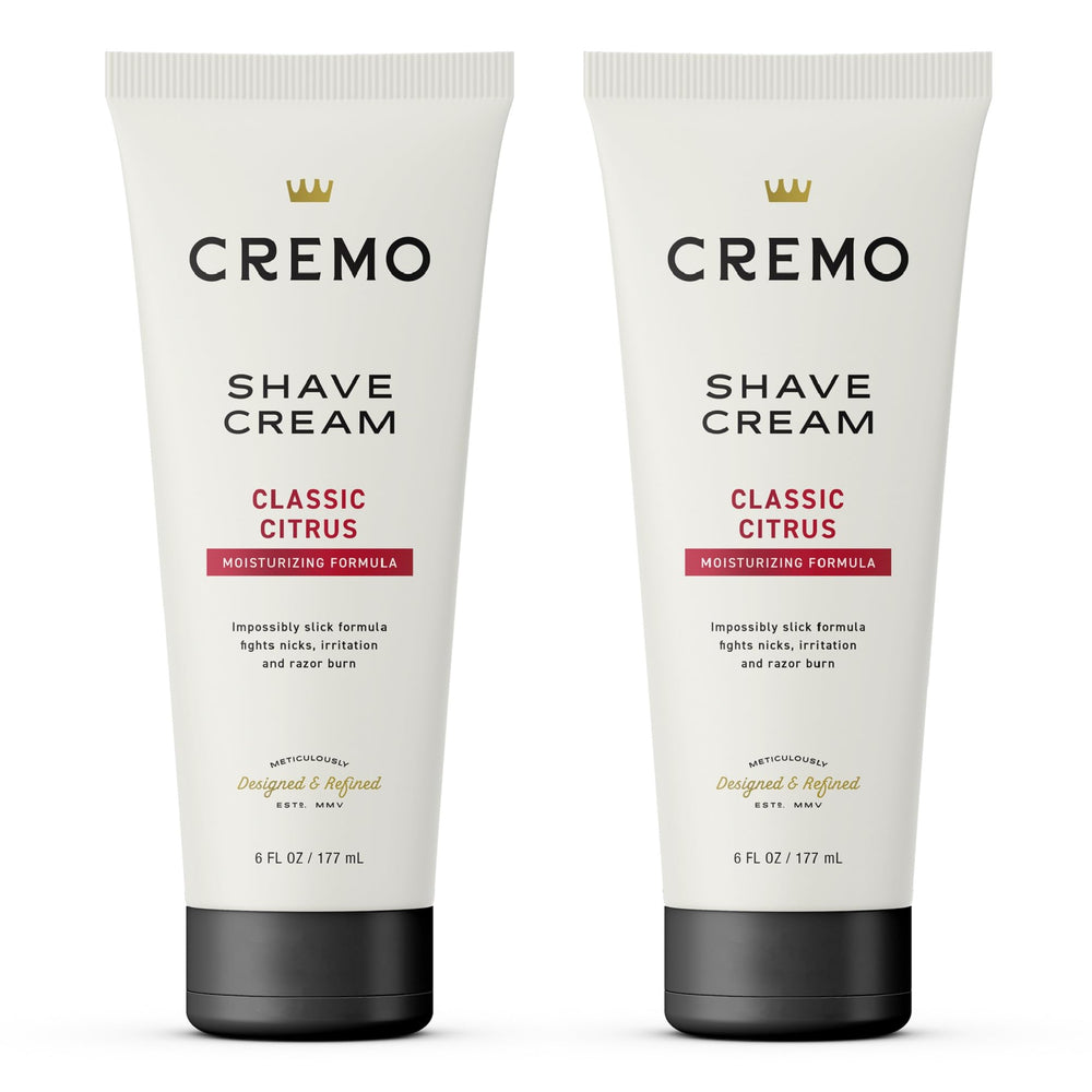 Cremo shaving cream for men 6oz tube front view showing packaging, ready to use.